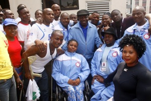 Governor Emmanuel Uduaghan of Delta State in a group photograph with some of the Delta Athletes to the 18th National Sports Festival tagged, Eko 2012 during the Governor’s visit to the contingents in their various Camps in Lagos