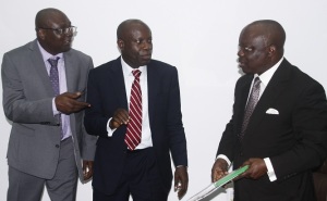 From right: Governor Emmanuel Uduaghan of Delta State, the Director General, Nigeria Governors’ Forum, Asishana Okauru, (Esq) and Dr. Afeikhena Jerome National Coordinator, State Peer Review Mechanism during the D G’s Inaugural meeting with state executive council of Delta State in Asaba.