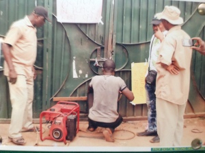 DLA Premises gates being sealed by workers' union with welding machines during the just suspended strike action