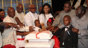 JUBILEE CELEBRATION Cutting of the jubilee cake by Pastor Ayo Oritsejafor and his wife Mama Helen flanked by President Goodluck Jonathan and Governors Uduaghan of Delta State, Liyel Imoke of Cross River State (left) and Governor Jonah Jang of Platue State (right)
