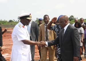  Governor Emmanuel Uduaghan of Delta State ( Right ) in warm hand shake with Vice Admiral Dele Ezeoba Chief of Navel Staff .during ground breaking ceremony for the development of Nigeria Naval Secondary School