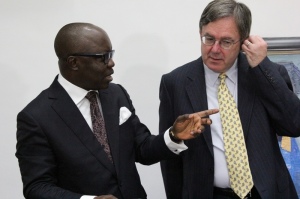 VISIT: Governor Emmanuel Uduaghan of Delta State (left) welcoming the British Deputy High Commissioner, Peter Carter (right) to Government House when the Deputy Higher Commissioner visited the governor in Asaba