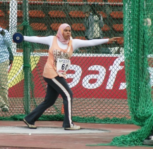 Discus women; Amira Mohamed of Egypt through a distance of 42.40m to win gold