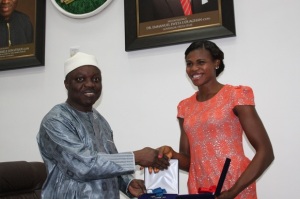 Gov. Emmanuel Uduaghan of Delta State(left) Honoring Blessing Okagbare on her recent achievements at the International Athletics