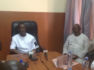 Senator (Dr.) Ifeanyi Arthur Okowa, Delta PDP flagbearer (left) and Dr. Festus Okubor, Chairman Media/Publicity Committee, Delta PDP Campaign Organization (right)