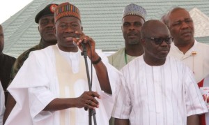 President Goodluck Ebele Jonathan (left) addressing the mammoth crowd of Arewa and Governor Emmanuel Eweta Uduaghan in ASÀBA, Delta state