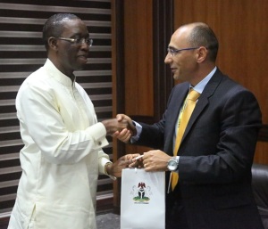 Governor of Delta State, Senator Ifeanyi Okowa (left) and Mr. Pano Canivale, General Manager Agip Oil Company