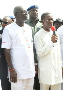 Gov. Okowa (right) and new Delta PDP Chairman, Barr. Esiso