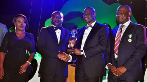 Delta State Commissioner for Information, Mr Patrick Ukah, (second left ) with his wife, Mrs Ukah ( left ) receiving the ADVAN Award on behave of Delta State Governor from Mr David Okeme,President Advertisers Association of Nigeria ( ADVAN) and Mr Segun Ogunsanya,MD Airtel Nigeria/Guest Speaker (right) at the 2016 ADVAN Awards for Marketing Excellence held in Lagos at Muson Centre, Lagos on Saturday. 